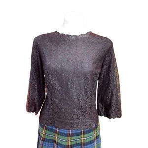 Beautiful Eggplant & Black Lace - Button Back Top